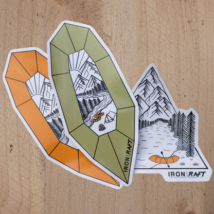 Iron Raft Packrafting Laminated Vinyl Sticker Pack